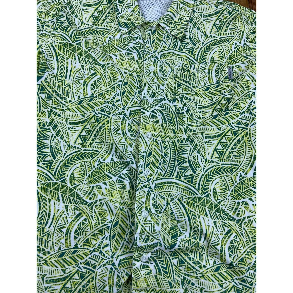 columbia mens size medium pfg Green fish feather leaf‎ design shirt Short Sleeve - Picture 2 of 5